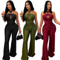 C7570 cross-border   fashion women's solid color elegant halter wide leg sleeveless jumpsuit