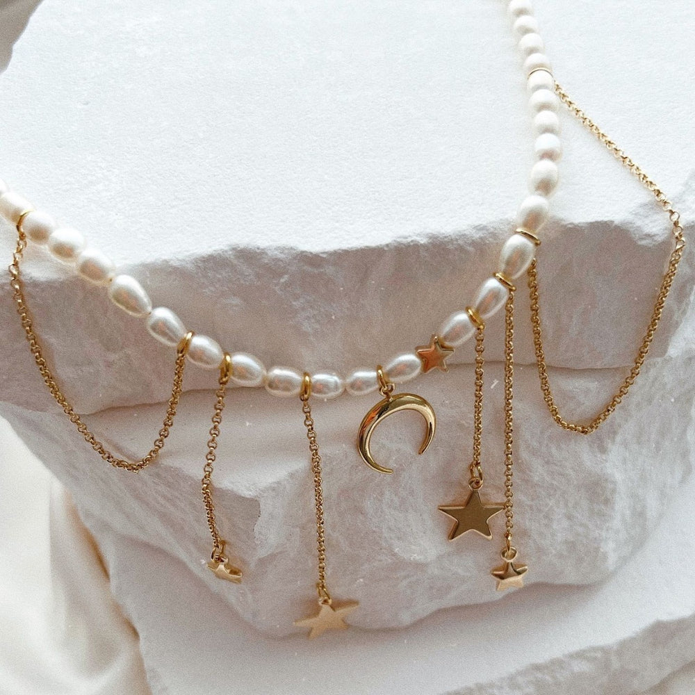Pearl sweater chain wholesale fashion cross-border sense of design tassel necklace women's star moon light luxury choker necklace
