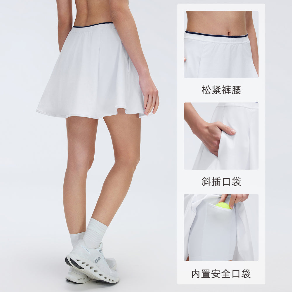 Contrast colorfake two-piece high waist yoga tennis skirt sweat-absorbent breathable fashion tape a-shaped sports skirt for women d26010