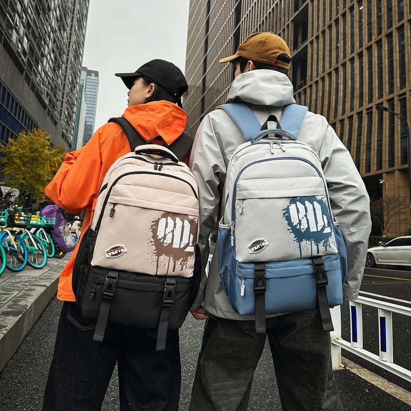 School bag girls trend junior high school high school students large capacity backpack tooling style college students computer travel backpack men