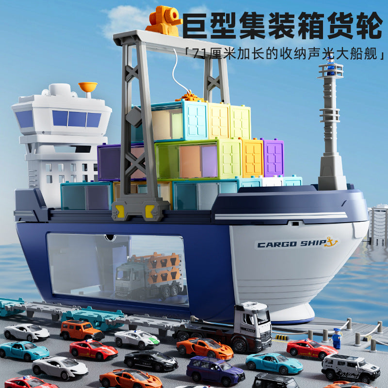 Extra-large ship kids toy set - deluxe cruise liner transport truck with container cars for boys, ages 3-6