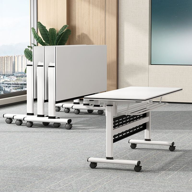 Foldable training table and chair set - mobile, interlocking, with wheels - long table, multi-functional office desk, conference room table and chair combination