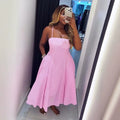 European and american cross-border women's clothing:  summer new arrival - elegant and chic plaid & striped high-waisted a-line slip dress