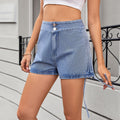 Fashion cross-border new arrival  independent station washed high waist pleated drawstring hot girl slimming look denim shorts hot pants