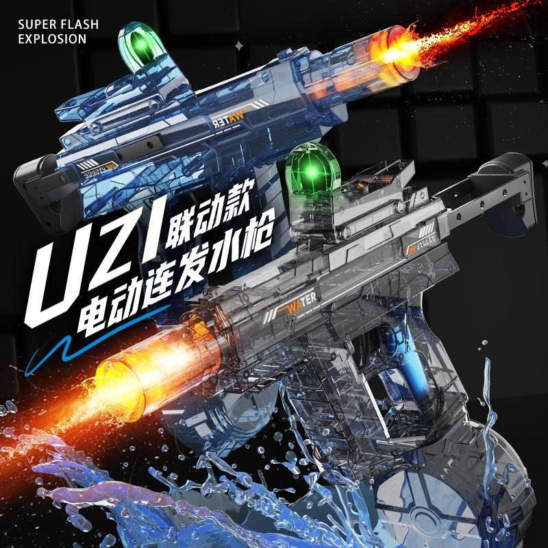 Explosive fire uzi manual and automatic electric water gun automatic water grabbing uzi linked burst light water gun