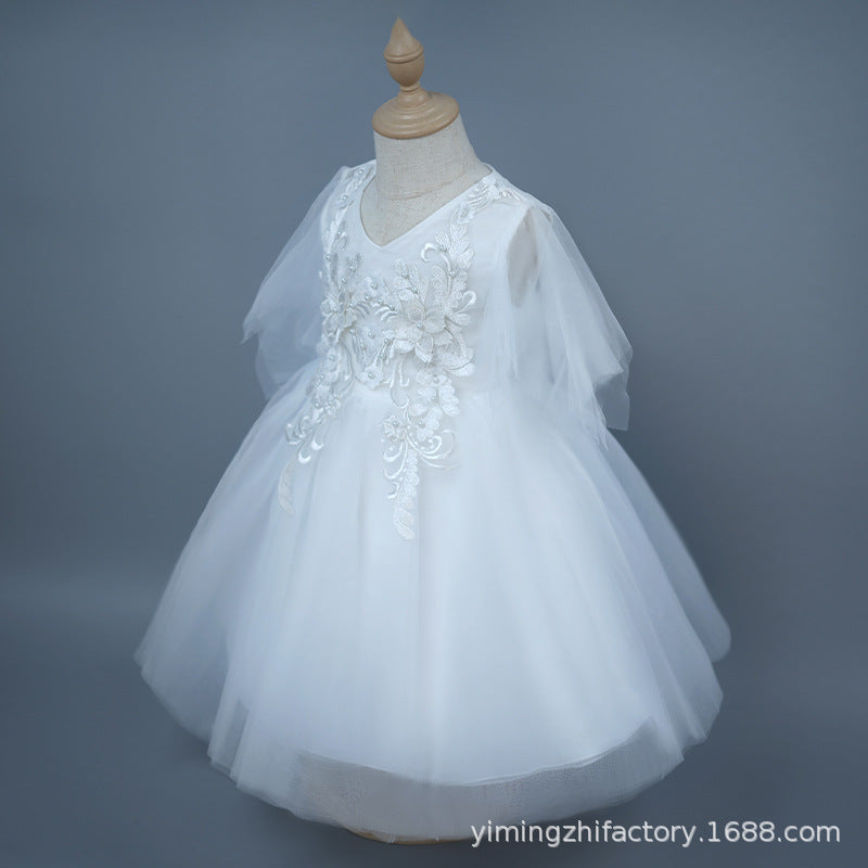 Kids' formal dress princess dress new short printed mesh girl's princess dress flower girl wedding dress one piece wholesale foreign trade