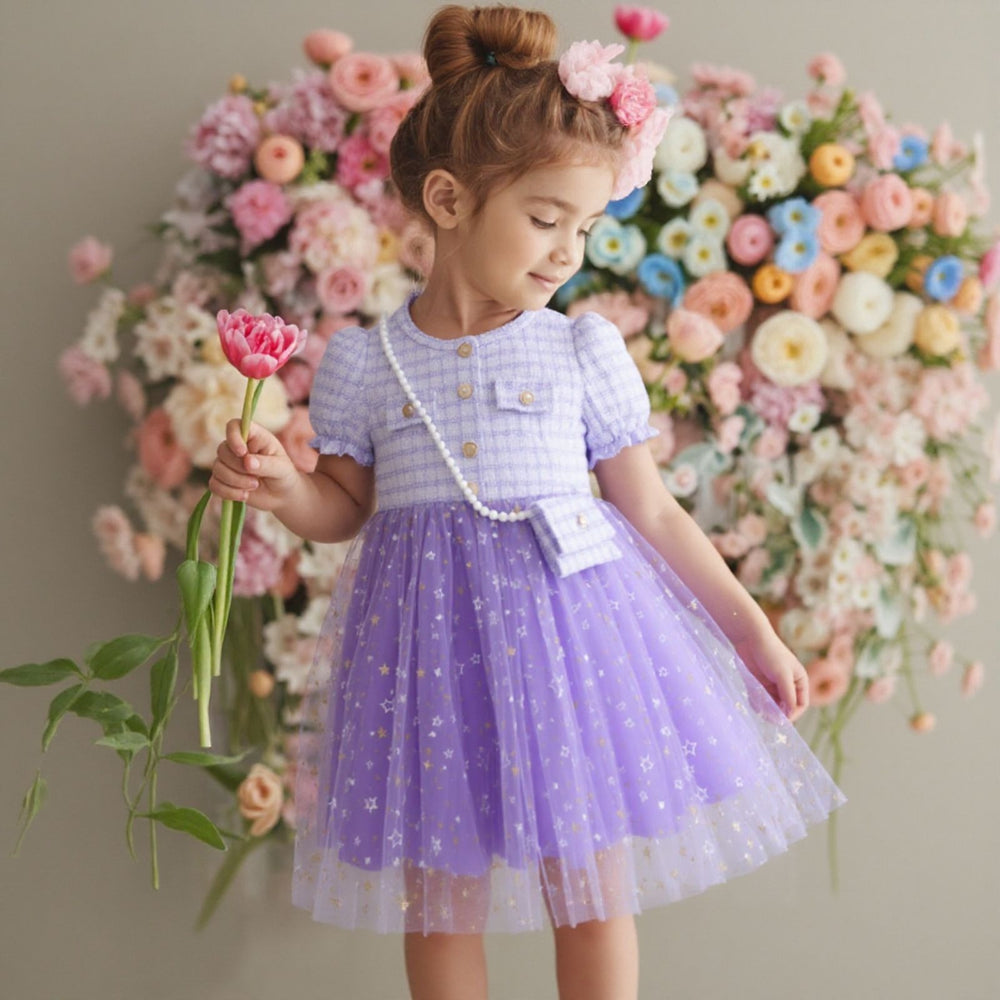 Girls' (toddler) dress, short-sleeve sweetheart star mesh dress with matching mini bag