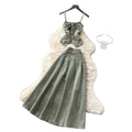e-commerce  denim set for women, summer sleeveless sophisticated style vest + high-waisted midi skirt two-piece set