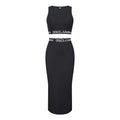 European and american summer new fashion casual tank top high waist bodycon maxi skirt letter print ribbon casual two-piece set for women