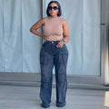 European and american style high-waisted jeans -  cross-border women's fashion trendy multi-pocket straight-leg cargo casual pants