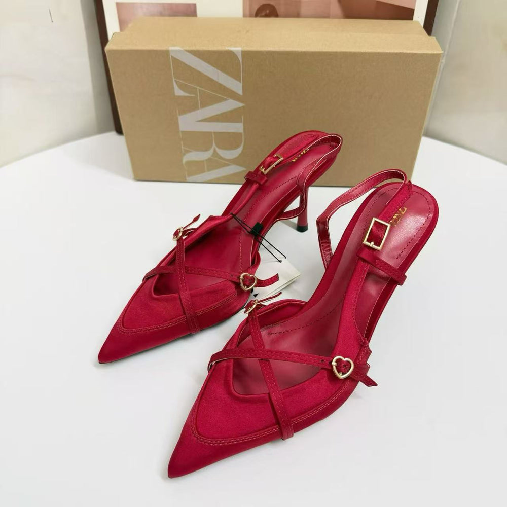 Za manufacturer 2026 spring export criss-cross buckle strap pointed-toe high heel sandals, british style mule women's shoes
