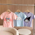 Hot-selling cross-border new arrivals: girls' short-sleeve t-shirts for summer, featuring my melody, cinnamoroll, and kuromi cartoon designs on cotton tops