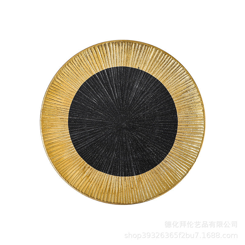 Japanese-style black gold-plated ceramic steak plate - solid color retro dinnerware for home use - pasta plate, sushi plate, vegetable plate