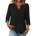 Amazon european goods  summer button-down shirt, three-quarter sleeve v-neck blouse, fashionable casual loose top