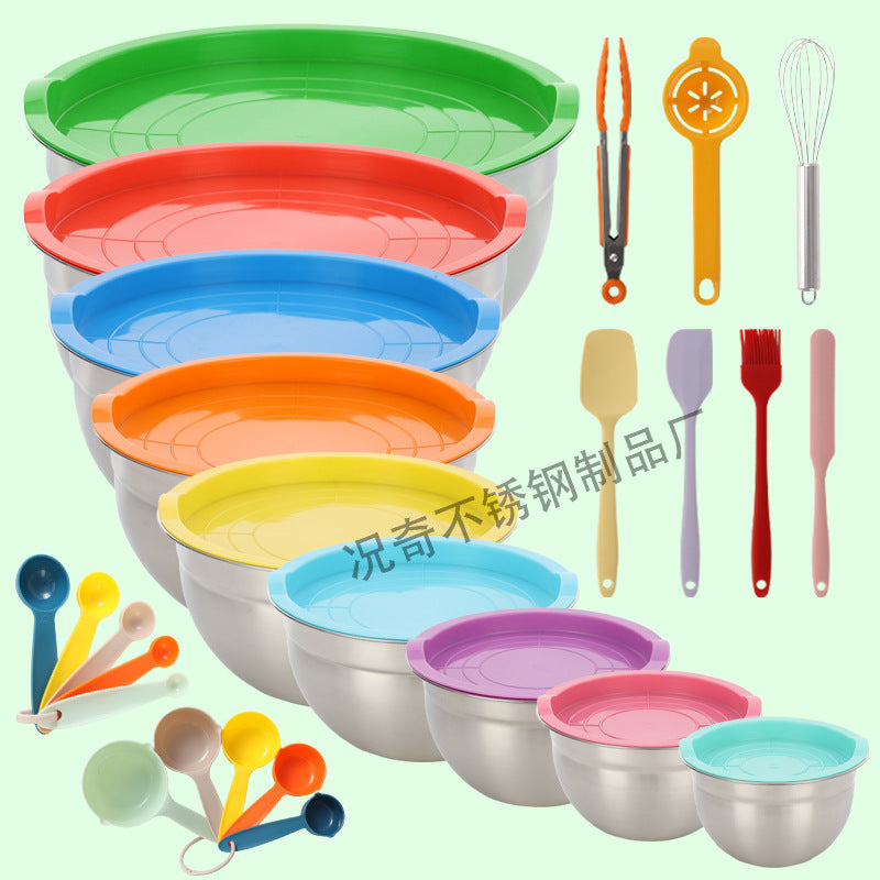 thickened stainless steel salad basin non-slip silicone bottom mixing egg bowl salad cooking basin baking egg bowl