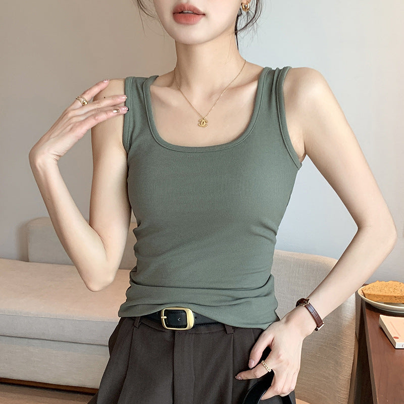Tk carefully selected spring and summer new arrival wide shoulder vest women's silm large u-neck best selling bottom inner vest women's sleeveless