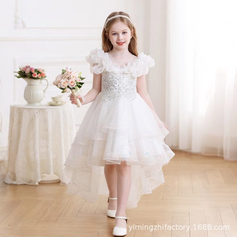 Flower girl wedding dress evening dress tail girl catwalk princess dress fashion little girl birthday tutu cross-border in stock