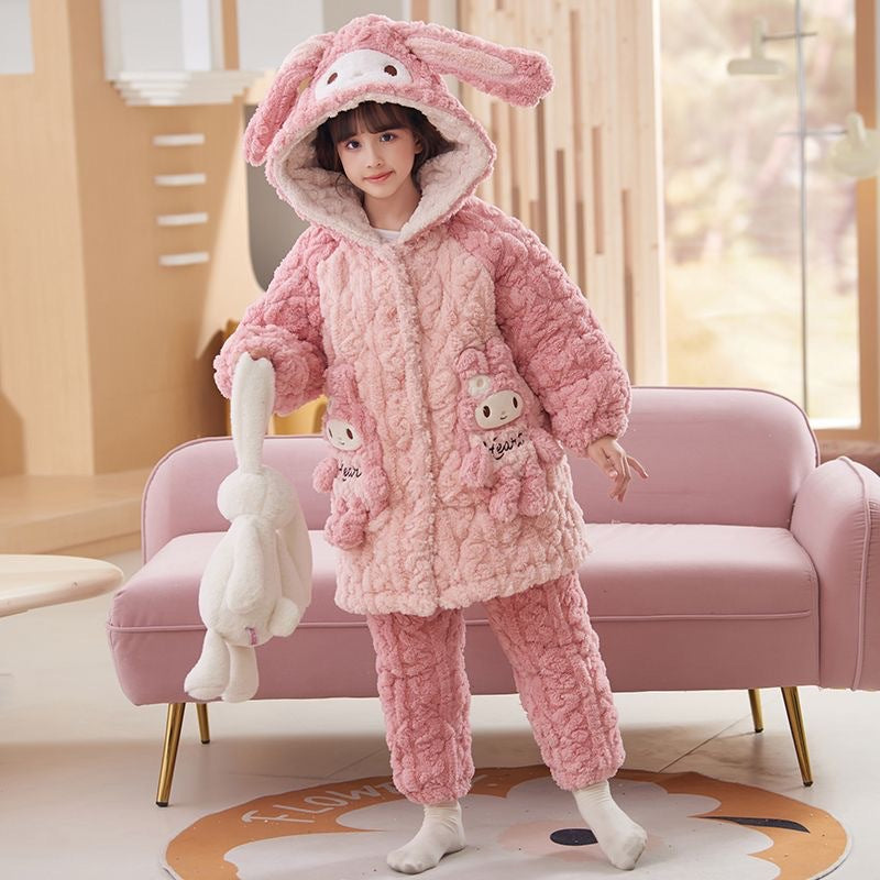 【triple-layer quilted & thickened】girls' winter pajamas - extra thick coral fleece, triple-layer quilted baby winter sleepwear