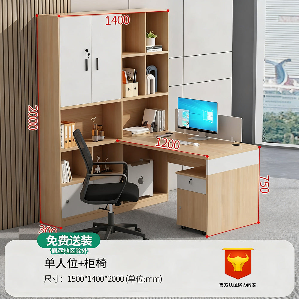 Financial office desk set - executive office desk with high cabinet, two-seat facing configuration for accountants and managers