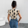 European and american cross-border women's  new print ruffle trim short sleeve top, v-neck single-breasted button-down blouse