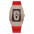 Honghong wine barrel-shaped diamond-encrusted quartz tape women's watch fashiontrendyelegant women's watch silicone watch wholesale