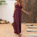 Amazon  european and american spring/summer striped print sexy flared jumpsuit
