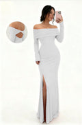 new autumn cross-border long-sleeve slit one-shoulder fashionable slim-fit elegant socialite sexy bodycon dress
