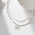 new arrivalbows necklace for women casualclassy sense of retro double-layered design imitation pearl clavicle chain