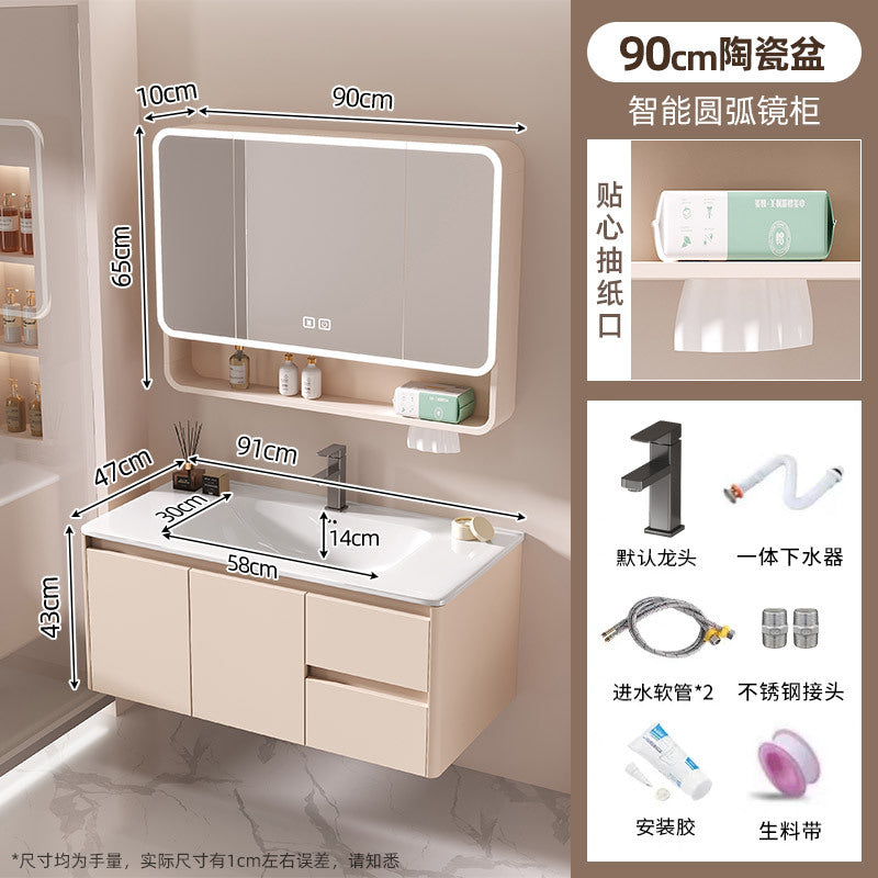 For home bathroom cabinet ceramic all-in-one basin double drawer thickened honeycomb aluminum bathroom washbasin washbasin