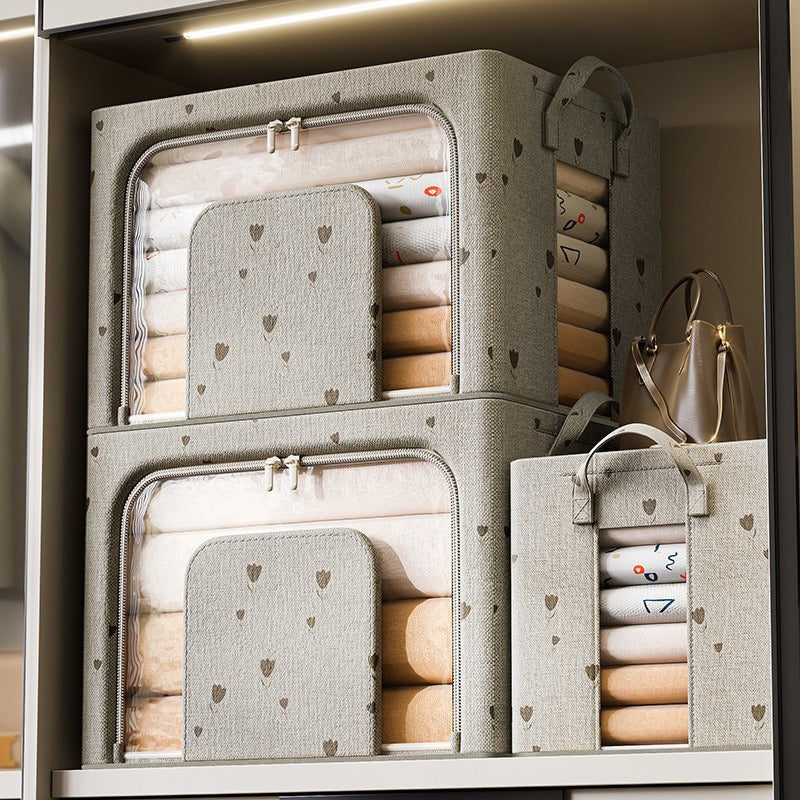 Clothing storage box, polyester and cotton U-shaped window, locker, large-capacity steel frame, household wardrobe, clothing quilt, moving and finishing