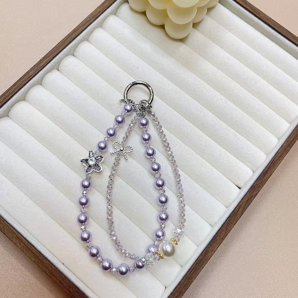 Women's mobile phone chain creative insfashion mobile phone pendant diy handmade pearl crystal rhinestone double chain lanyard new arrival