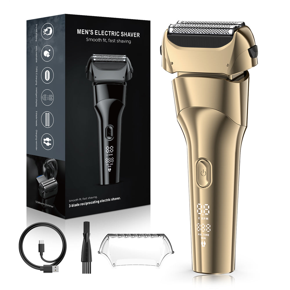 Reciprocating floating head electric shaver - usb quick charge, digital display, full body washable, men's razor - cross-border e-commerce