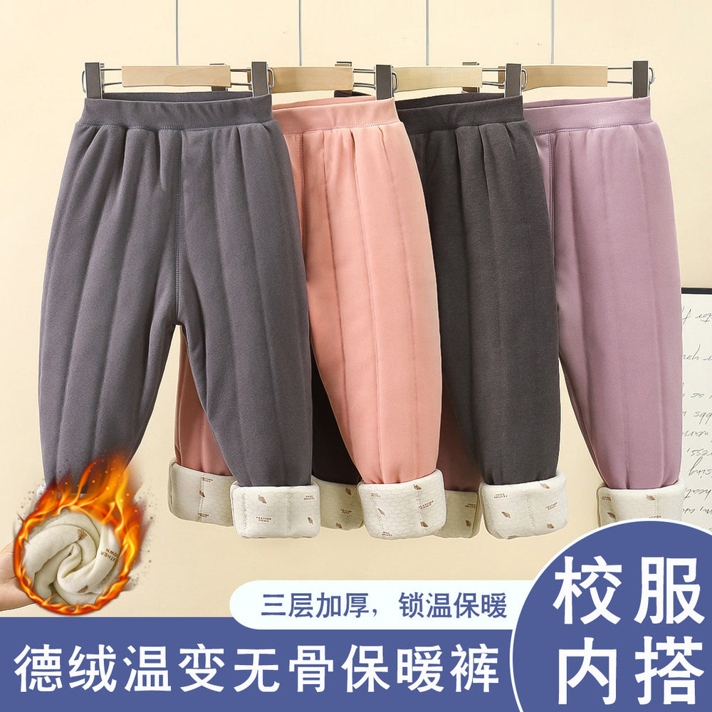 School uniform essential: autumn/winter kids' cotton pants - boys' warm & cold-proof trousers, three-layer fleece-lined & extra thick girls' leggings