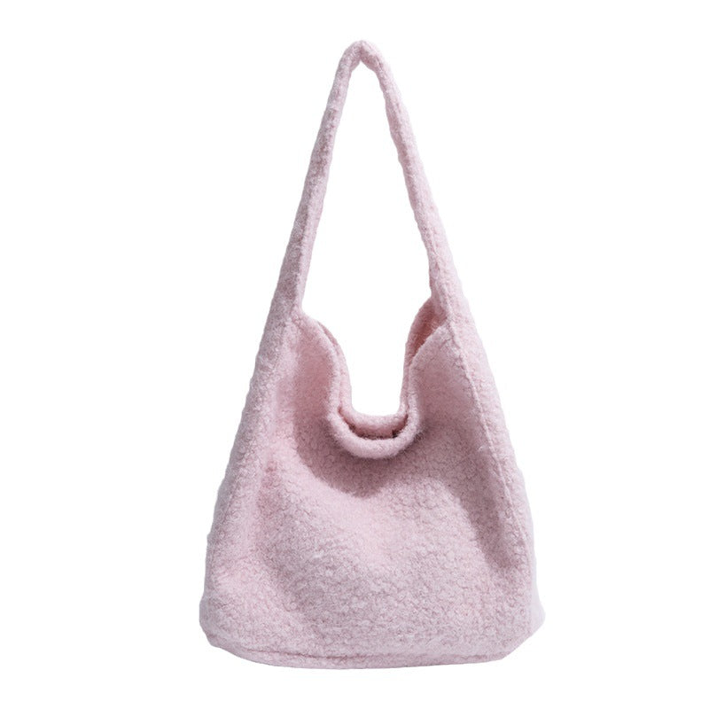 New commuter retro lazy wind Internet celebrities ins large capacity personality niche woolen single shoulder underarm tote bag