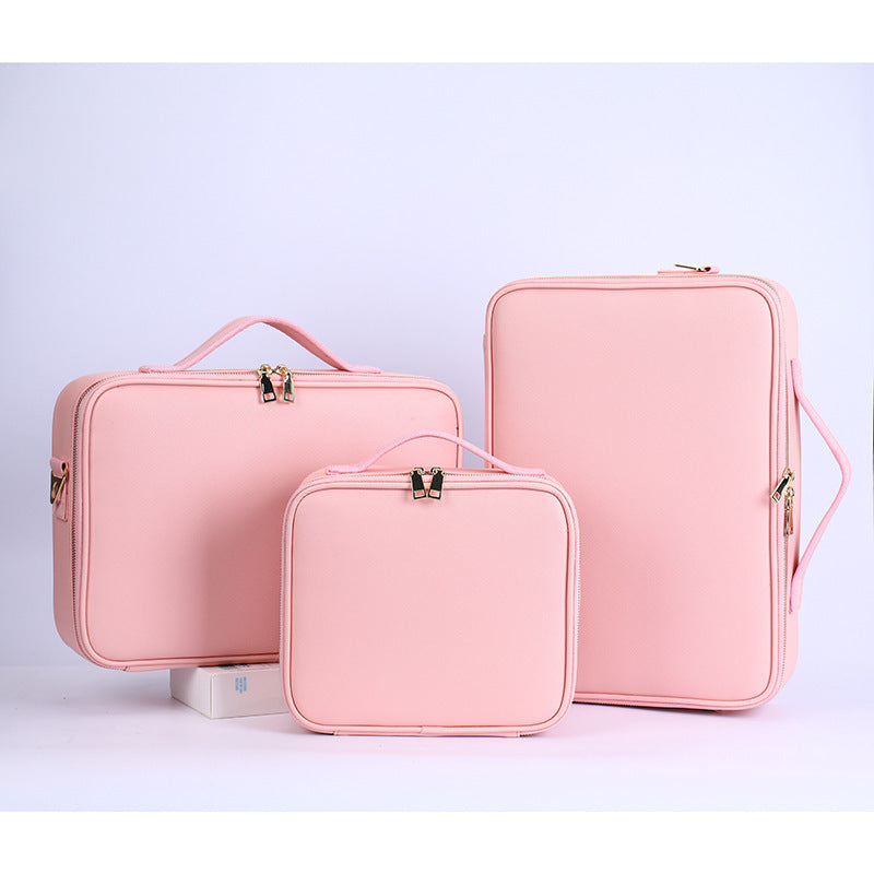 Professional multifunctional baffle PU cosmetic bag, cosmetic storage, double-layer heel makeup, nail embroidery, portable cosmetic case