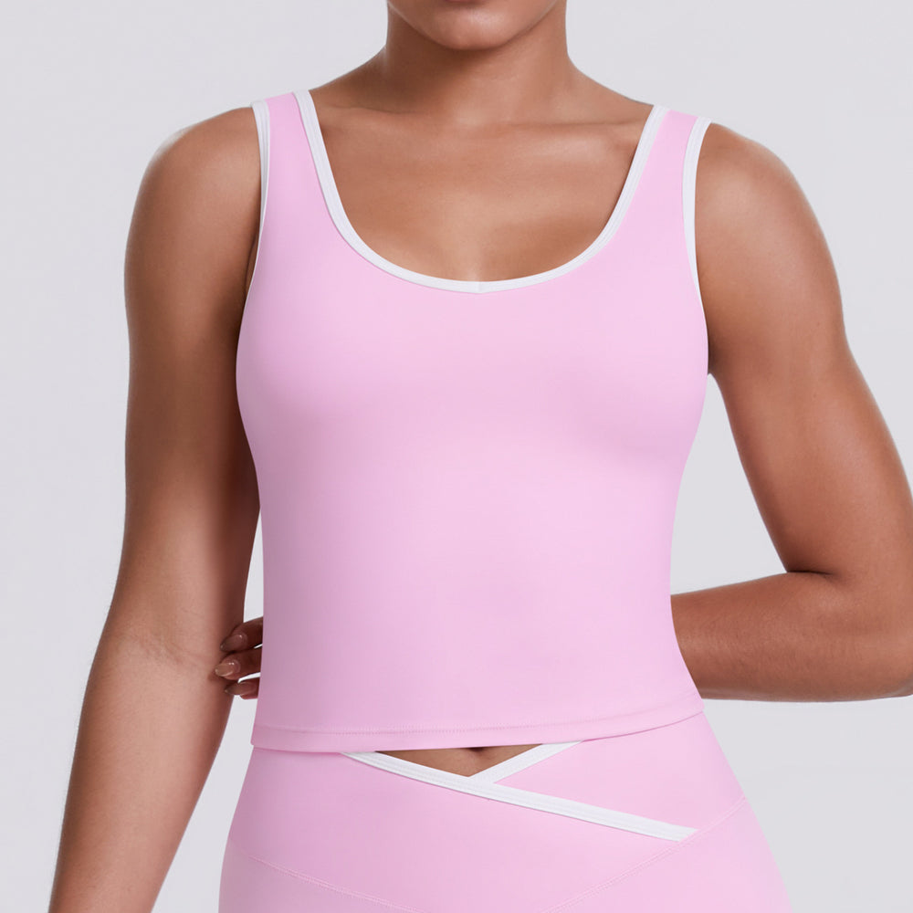 new arrival color matching double-sided brushed tight breathable long sports vest running fitness yoga wear tops for women
