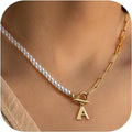 Amazon bestseller: pearl chain link necklace with english letter pendant - pearl chain letter necklace