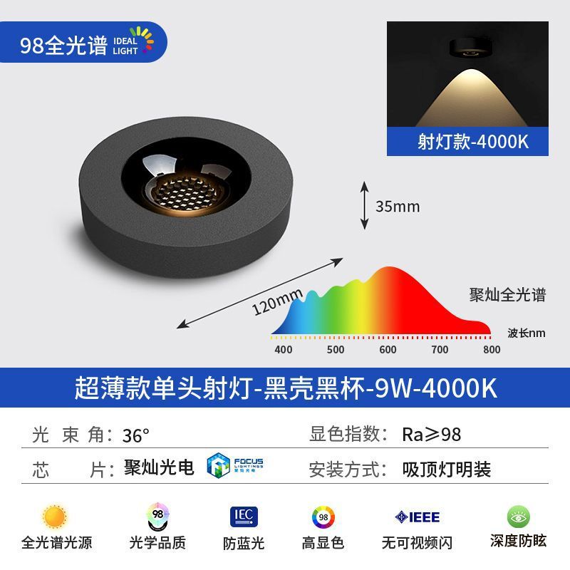 Ultra-thin round surface-mounted downlight normcore full spectrum led no main light lighting ceiling anti-glare single head small bold lamp