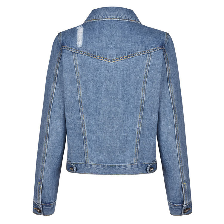 Amazon  distressed denim jacket women's european and american style comfortable casual washed denim jacket