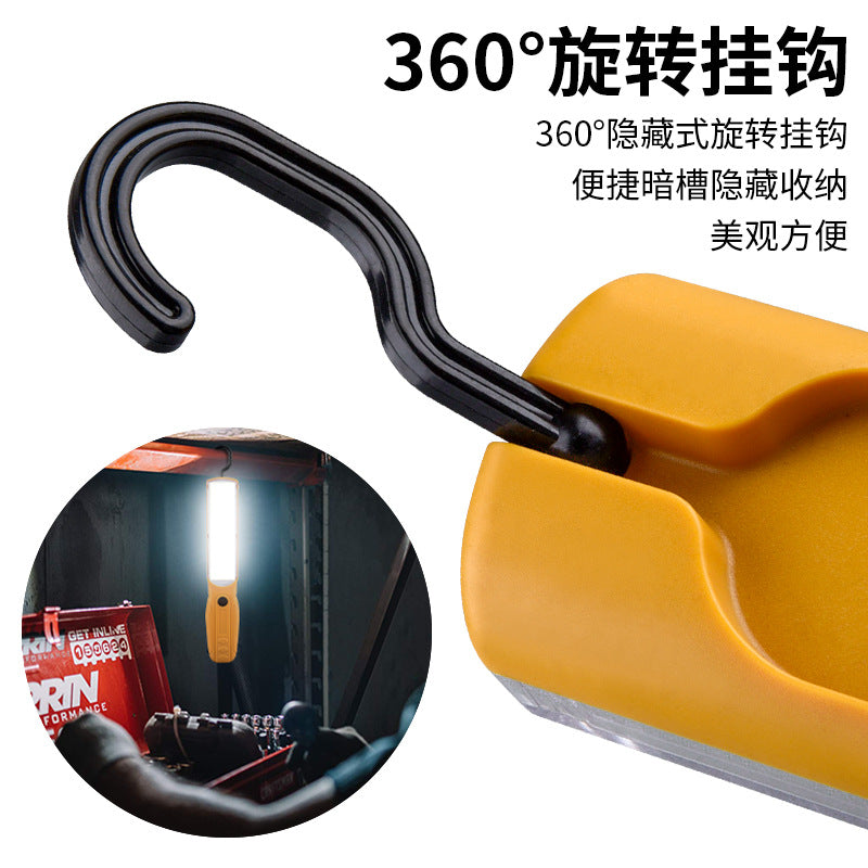 Cross-border new COB work light 360-degree rotation magnetic charging multi-function car strong light hook flashlight