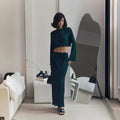 cross-border  fashion: european & american casual short flared sleeve top & exquisite pleated maxi skirt set