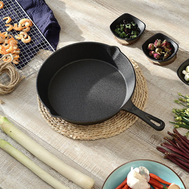 Cast iron pan flat bottom small frying pan three-piece set old-fashioned household frying egg pan induction cooker non-stick pan set