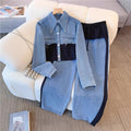 Denim patchwork fashion casual set - new spring/autumn long sleeve top + wide leg pants two-piece outfit