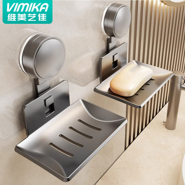 Suction cup bathroom soap box creative drain space aluminum non-punching soap dish bathroom rack wall-mounted