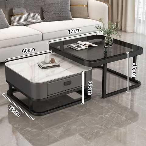 Accessible luxury coffee table living room for home modern casual small apartment popular square glass slate tv cabinet combination coffee table