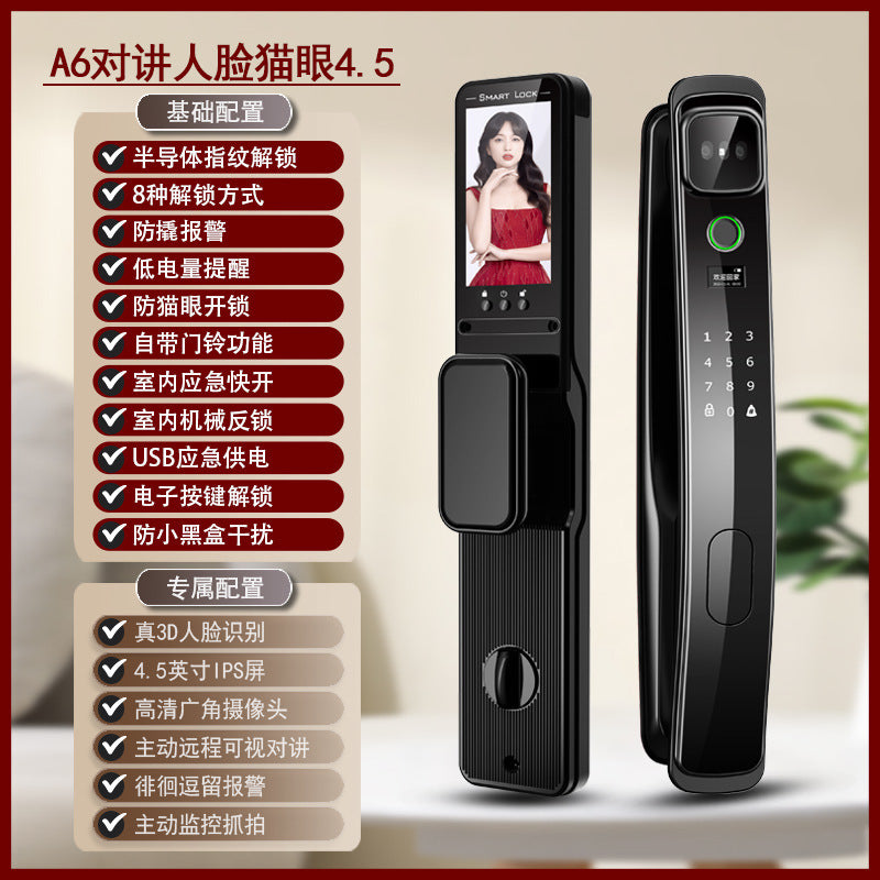 Fully automatic fingerprint lock face recognition smart door lock password lock for home anti-theft door visual cat eye digital door lock