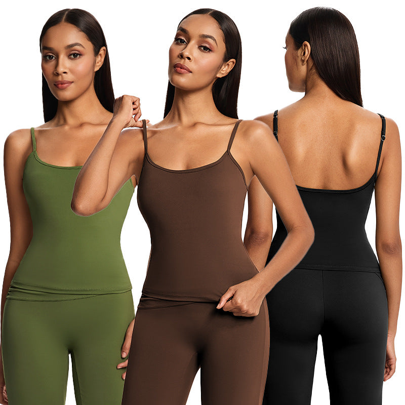 double-layer nude yoga wear pure color sleeveless fitness suitslimming lookcasual yoga suit women's summer