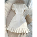 Women's new summer french chic solid color square neck fitted short dress - perfect for going out and dating