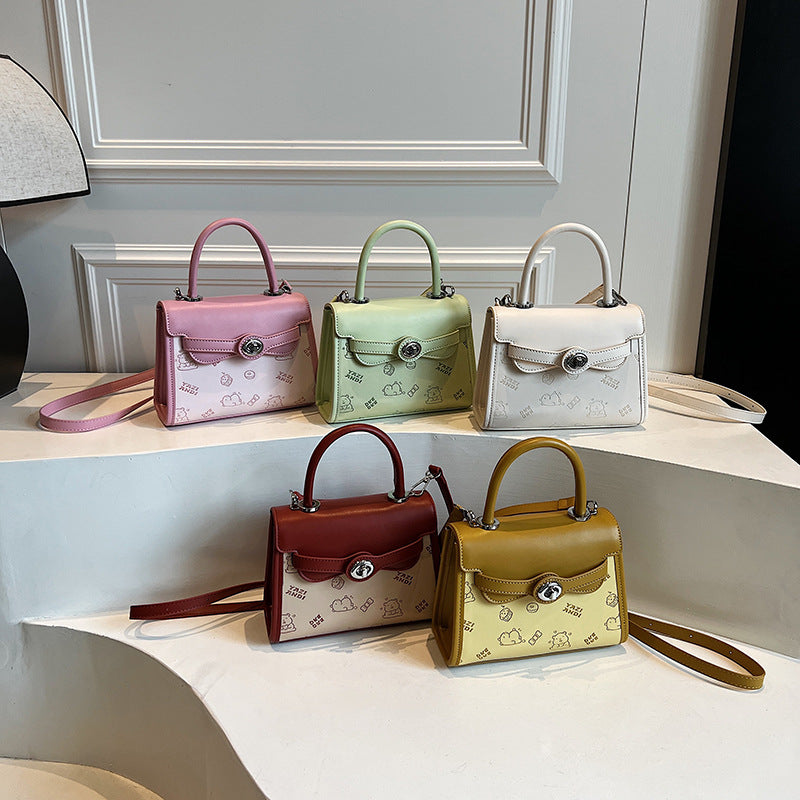 Simple contrasting color small bag women's 2025 summer new portable small square bag advanced super fire niche texture messenger bag