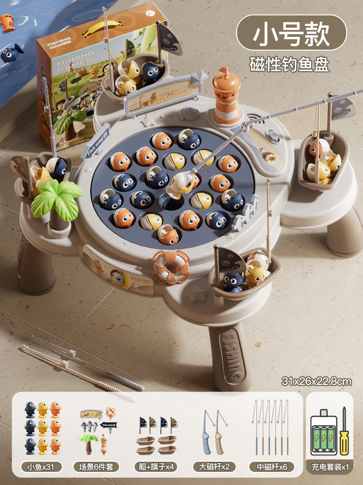 Kids electric magnetic fishing toy board game fishing platform fish pond fishing rod fishing puzzle family boy girl toy